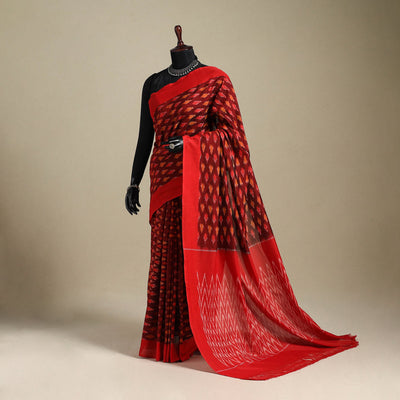 Red - mercerised cotton handloom pochampally ikat saree 29