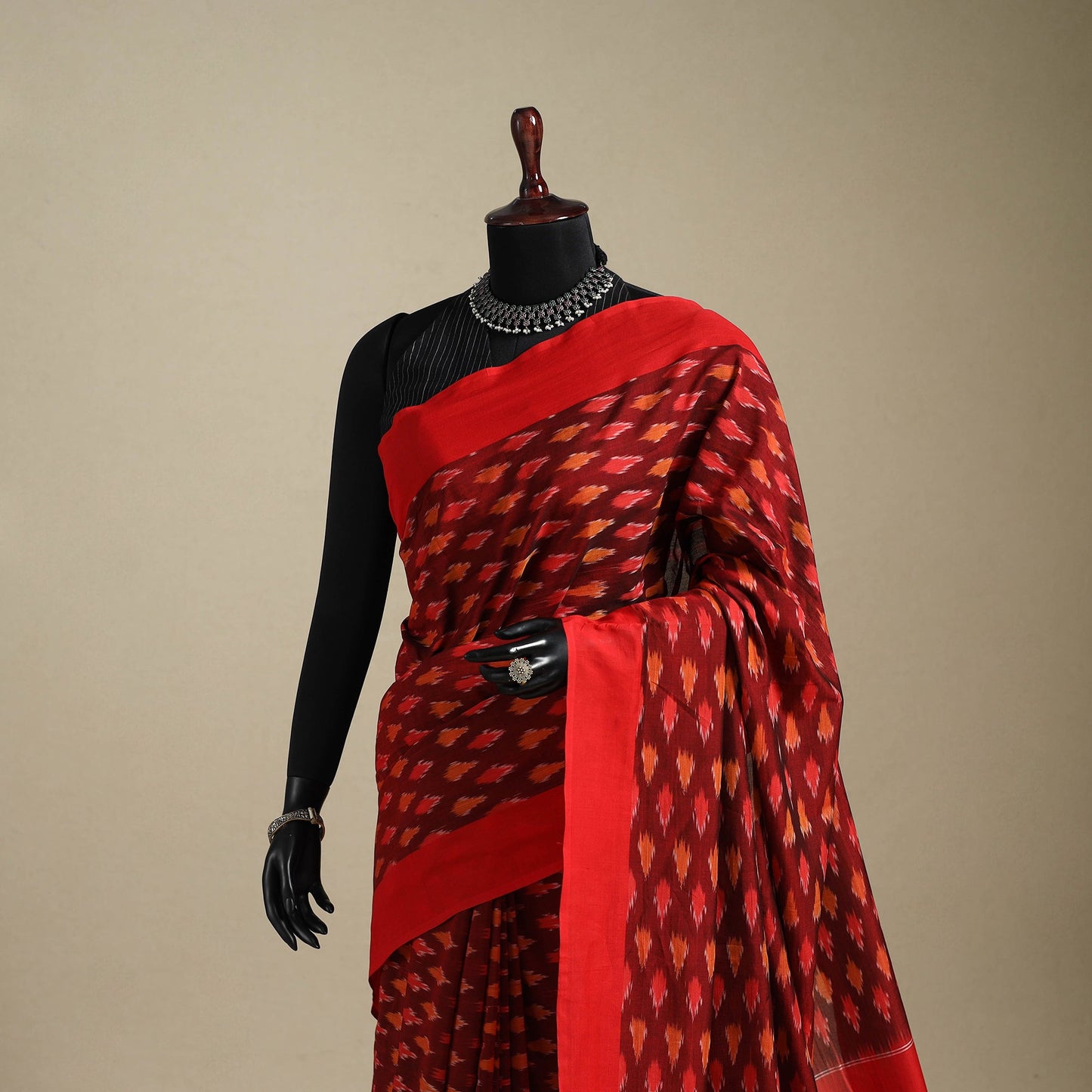 Red - mercerised cotton handloom pochampally ikat saree 29