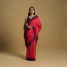 Red Mercerised Cotton Handloom Pochampally Ikat Saree