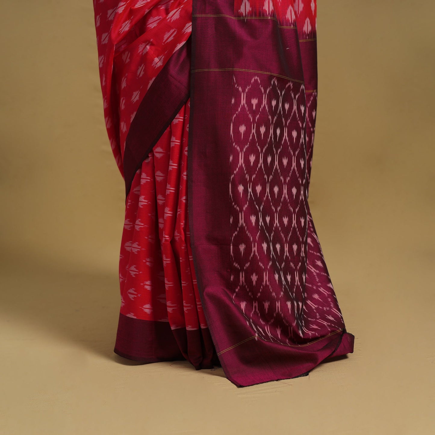 Red Mercerised Cotton Handloom Pochampally Ikat Saree