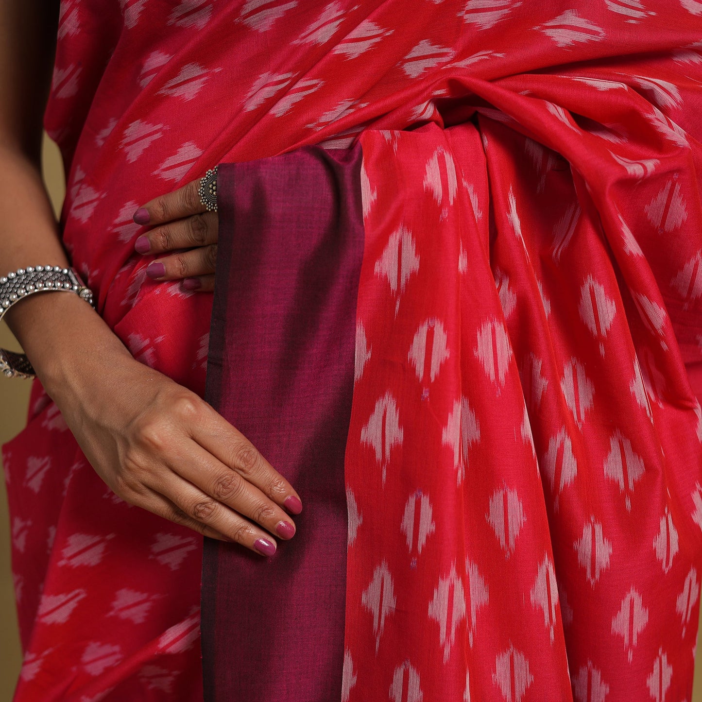 Red Mercerised Cotton Handloom Pochampally Ikat Saree