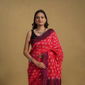 Red Mercerised Cotton Handloom Pochampally Ikat Saree