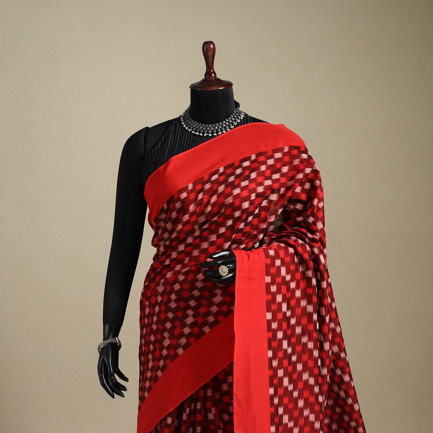 Red - mercerised cotton handloom pochampally ikat saree 35