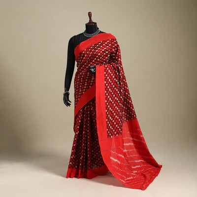Red - mercerised cotton handloom pochampally ikat saree 35