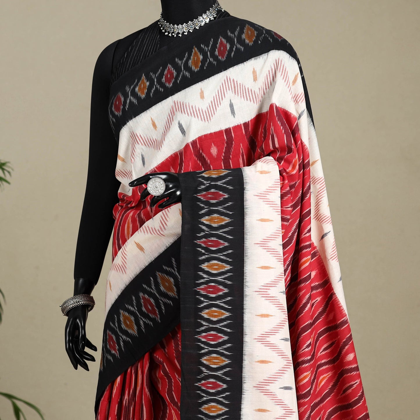 Red - mercerised cotton handloom pochampally ikat saree 56