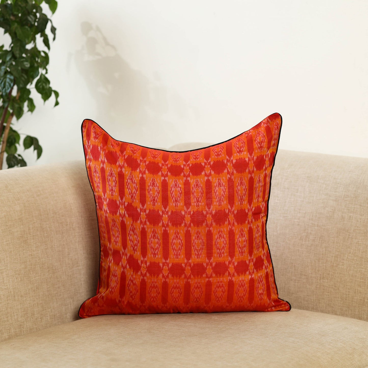 Red - mercerised cotton pochampally ikat cushion cover 129