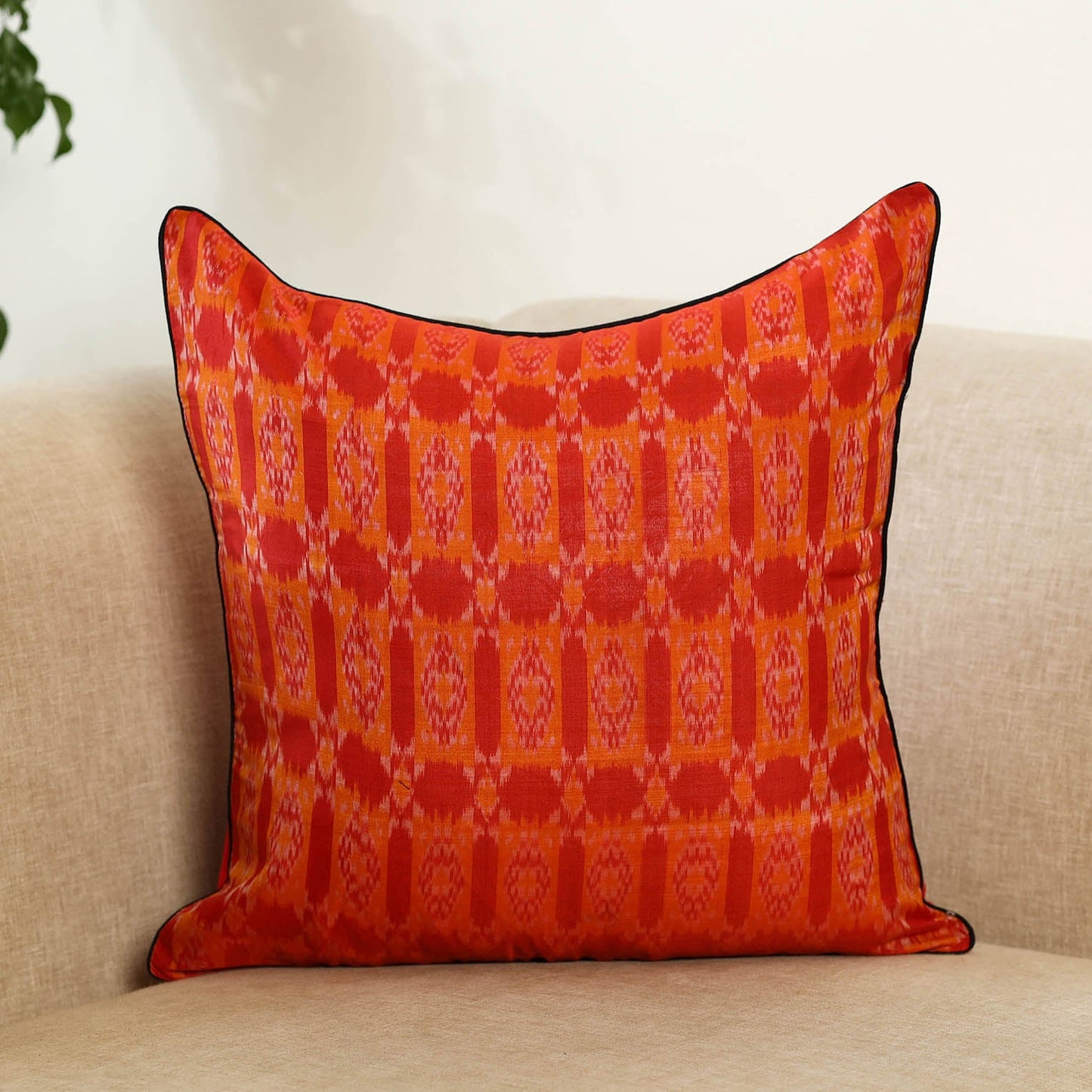 Red - mercerised cotton pochampally ikat cushion cover 129