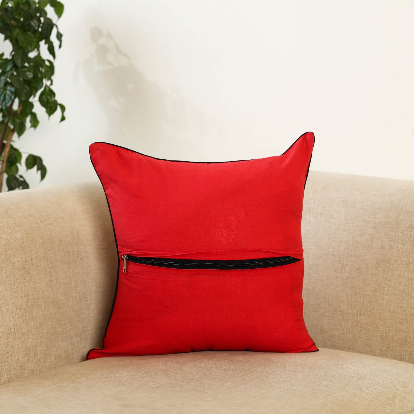 Red - mercerised cotton pochampally ikat cushion cover 129