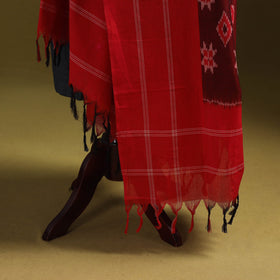 Red - mercerised cotton pochampally ikat dupatta 05