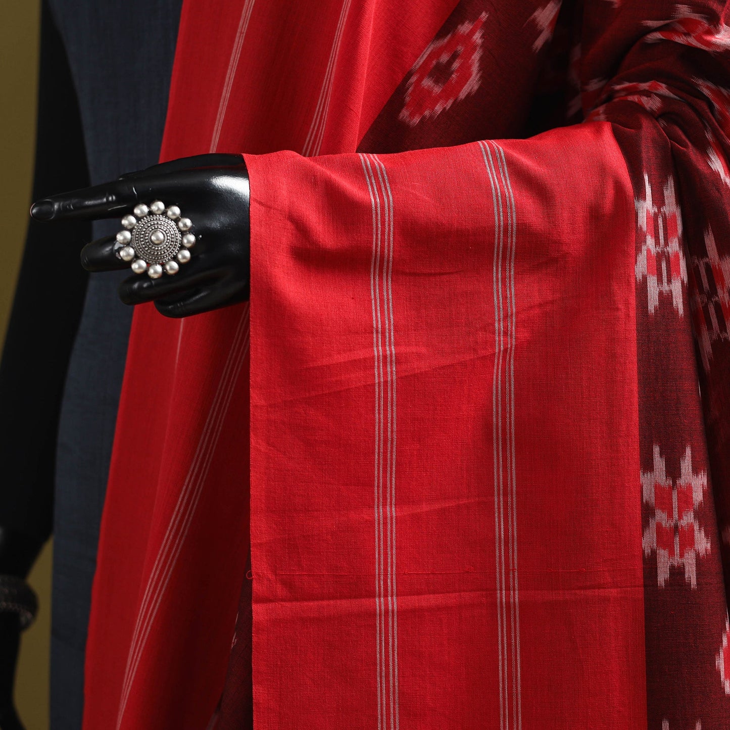 Red - mercerised cotton pochampally ikat dupatta 05