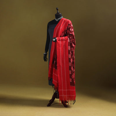 Red - mercerised cotton pochampally ikat dupatta 05