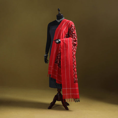Red - mercerised cotton pochampally ikat dupatta 09