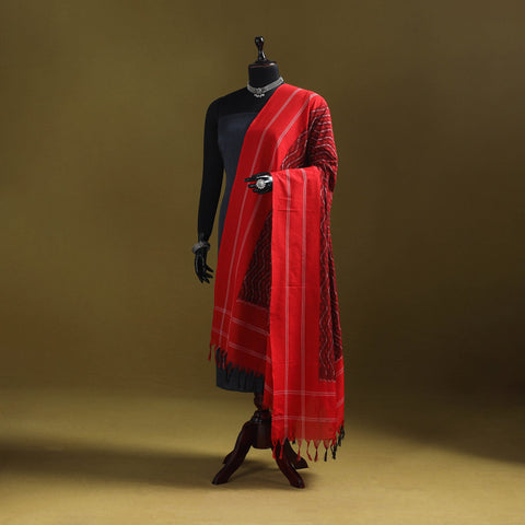 Red - mercerised cotton pochampally ikat dupatta 12