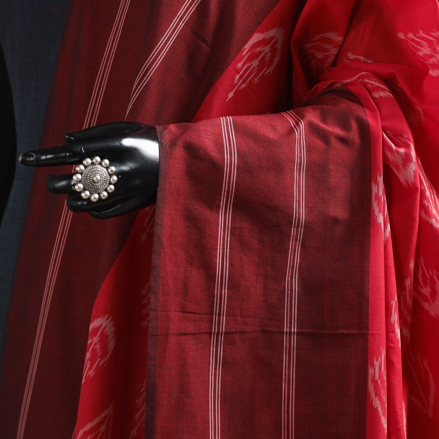 Red - mercerised cotton pochampally ikat dupatta 20