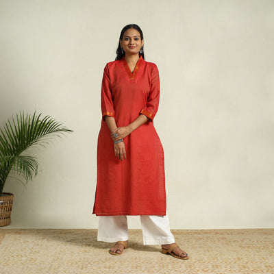  Red Mercerised Cotton Straight Dharwad Kurta