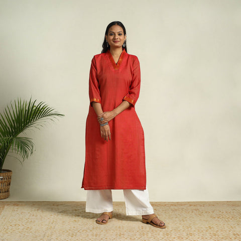  Red Mercerised Cotton Straight Dharwad Kurta