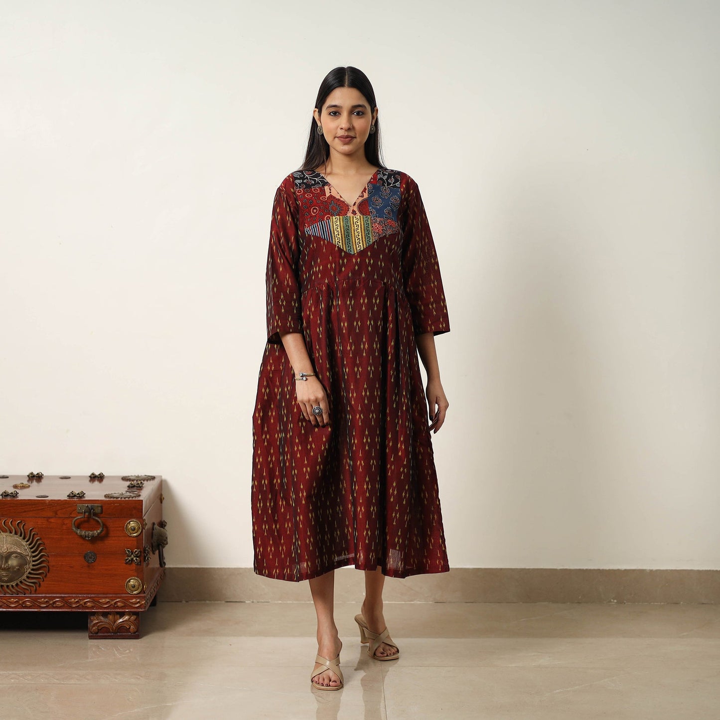 Buy Mercerized Cotton Flared Pochampally Ikat Dress