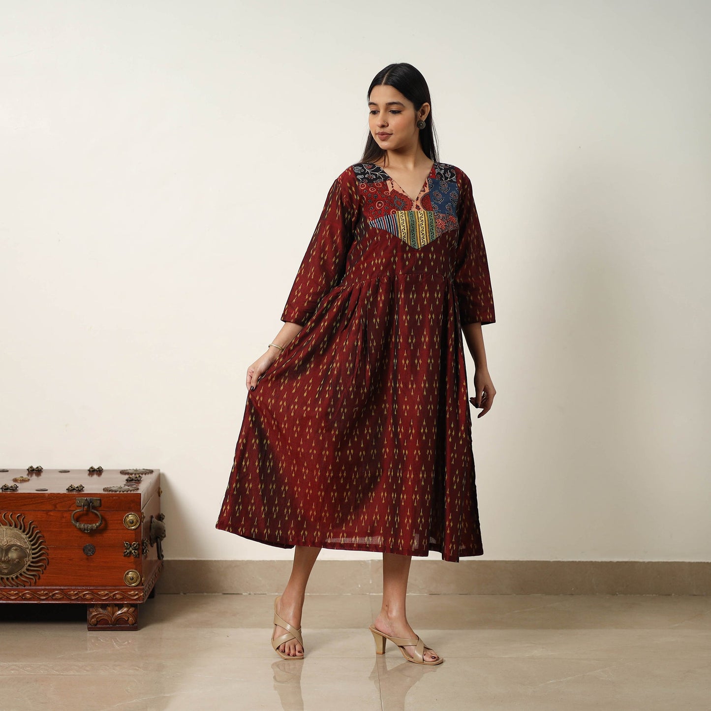 Buy Mercerized Cotton Flared Pochampally Ikat Dress