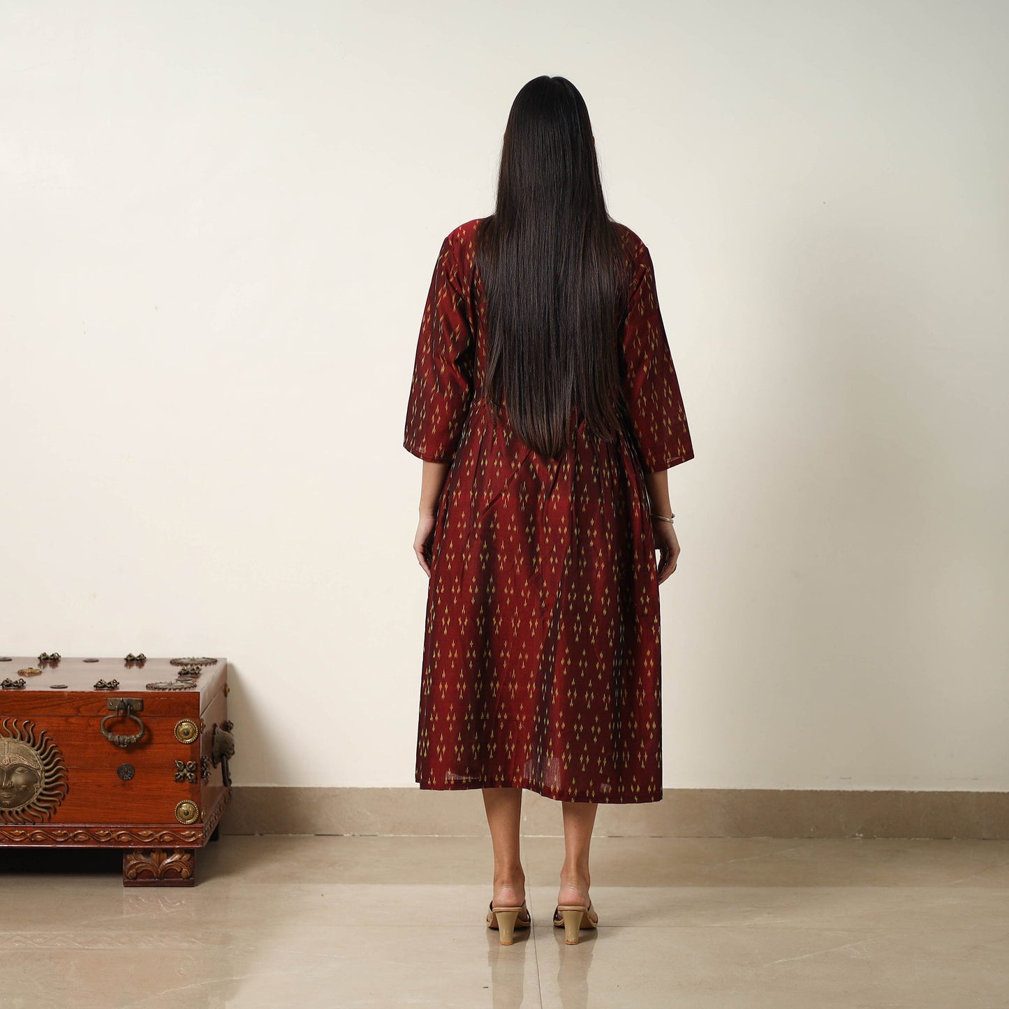 Buy Mercerized Cotton Flared Pochampally Ikat Dress