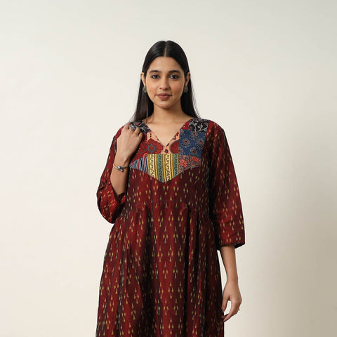 Buy Mercerized Cotton Flared Pochampally Ikat Dress