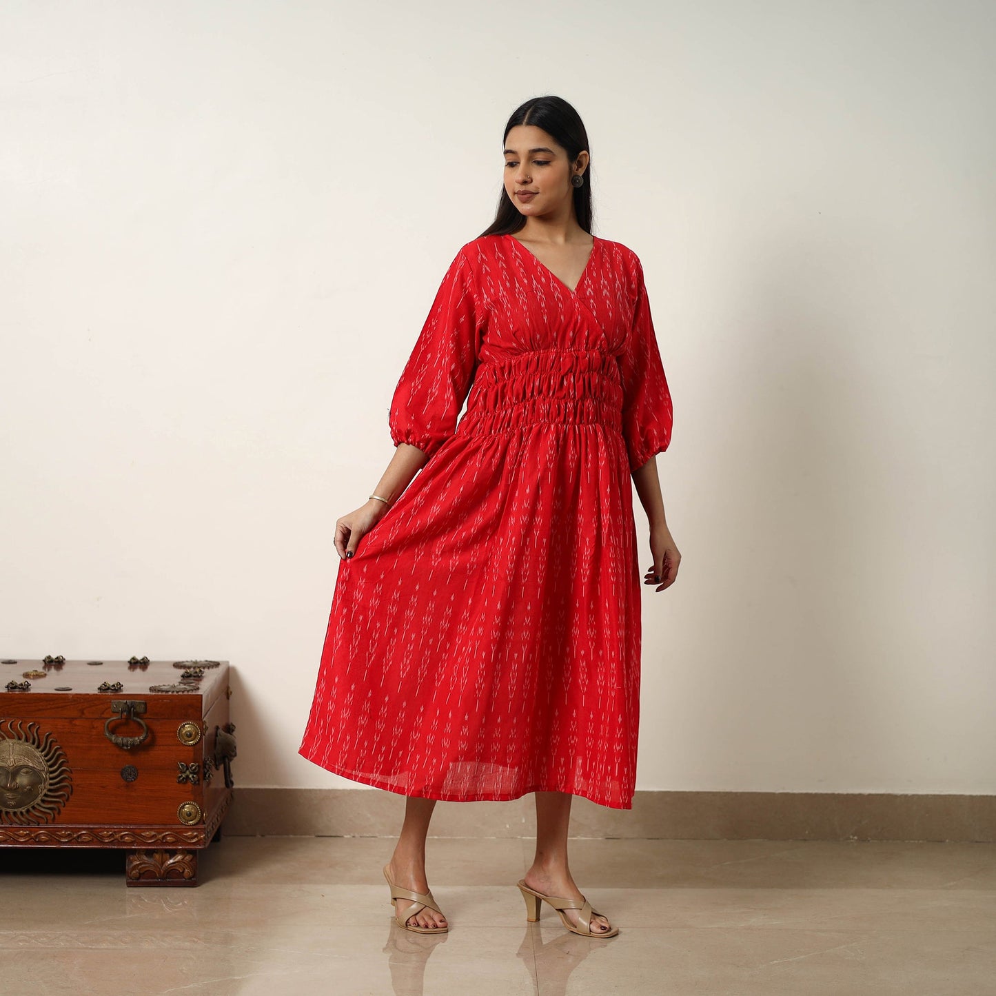 Buy Mercerized Cotton Flared Pochampally Ikat Dress