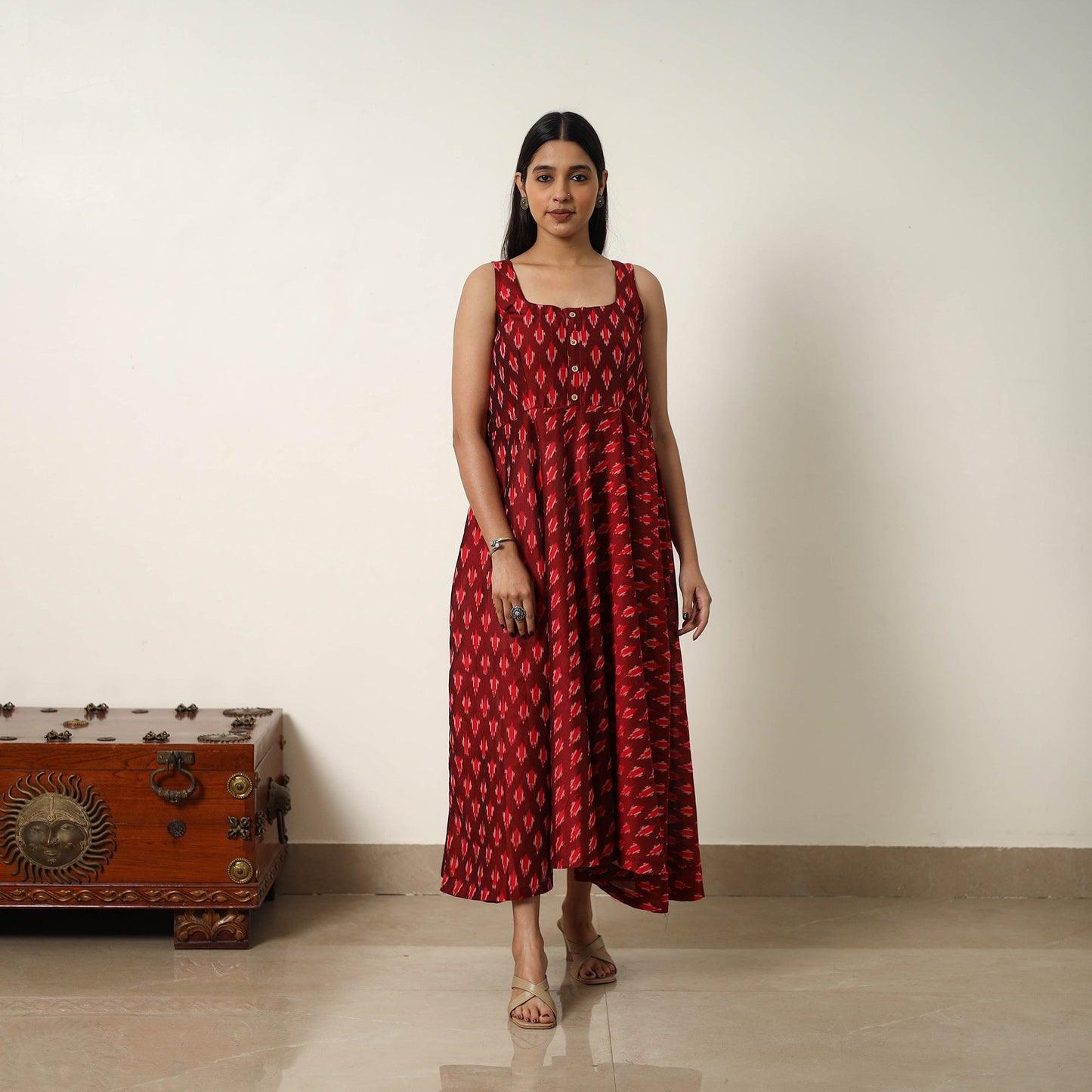 Buy Mercerized Cotton Flared Pochampally Ikat Dress