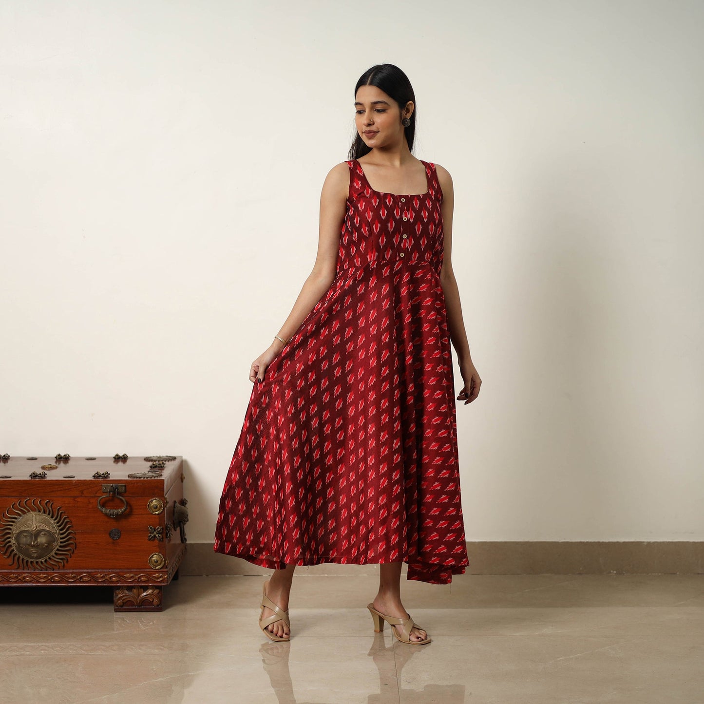 Buy Mercerized Cotton Flared Pochampally Ikat Dress