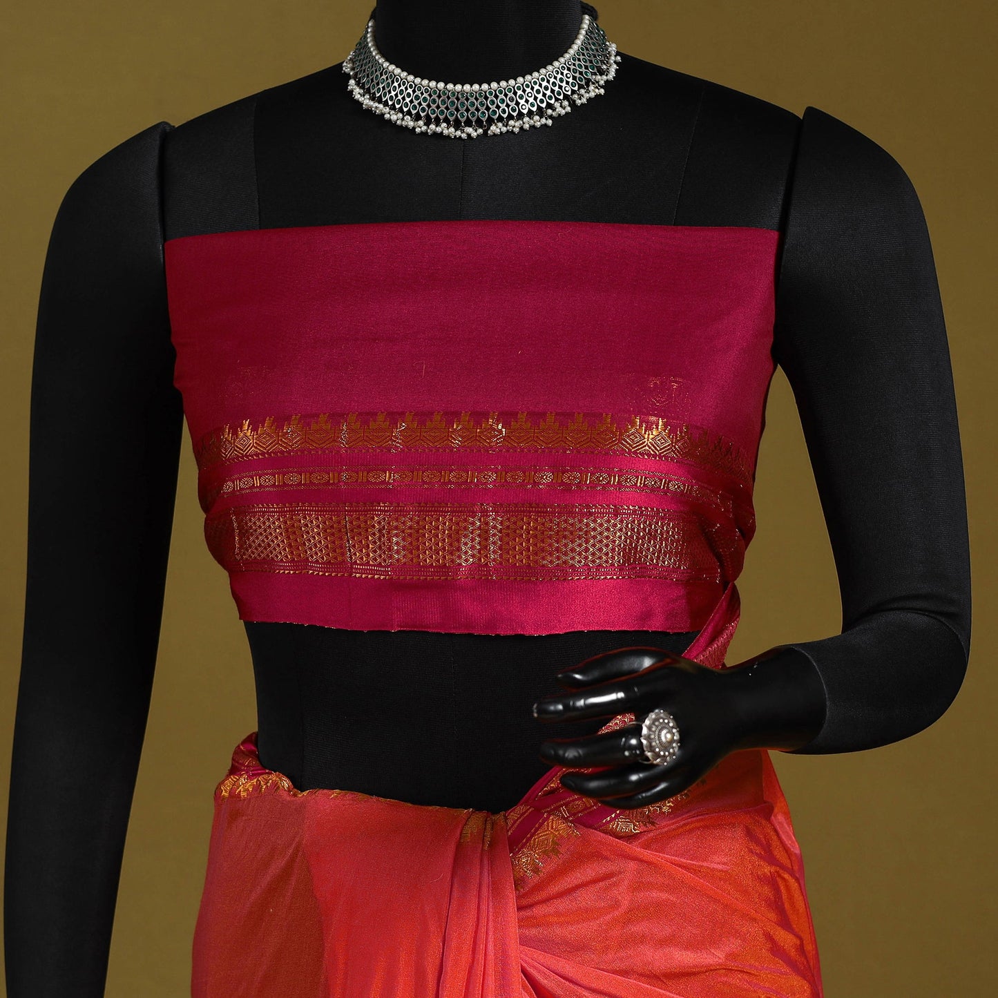 Red - mercerized cotton ilkal saree with border 05