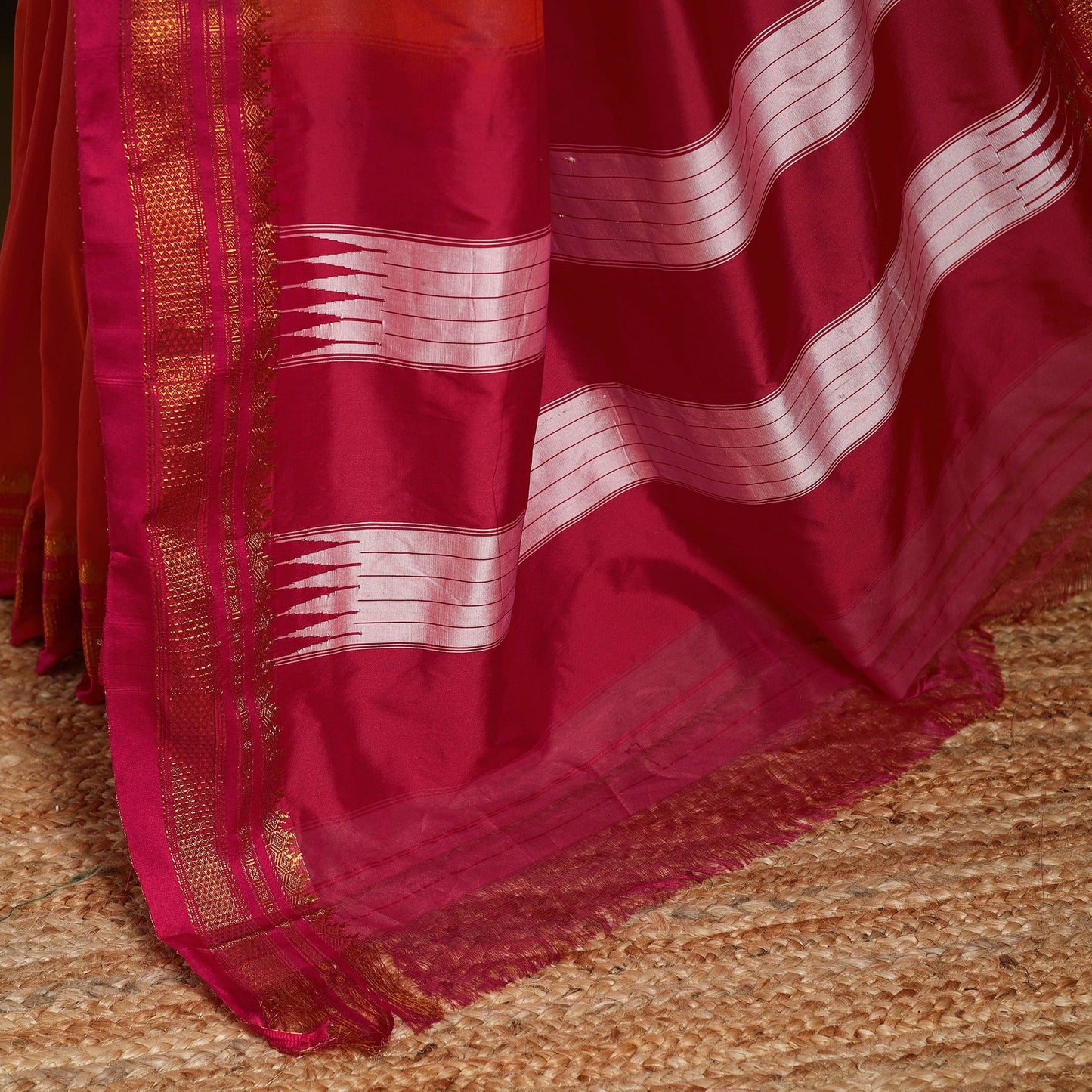 Red - mercerized cotton ilkal saree with border 05