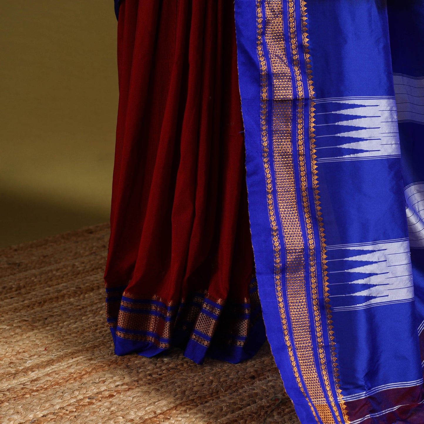 Red - mercerized cotton ilkal saree with border 07