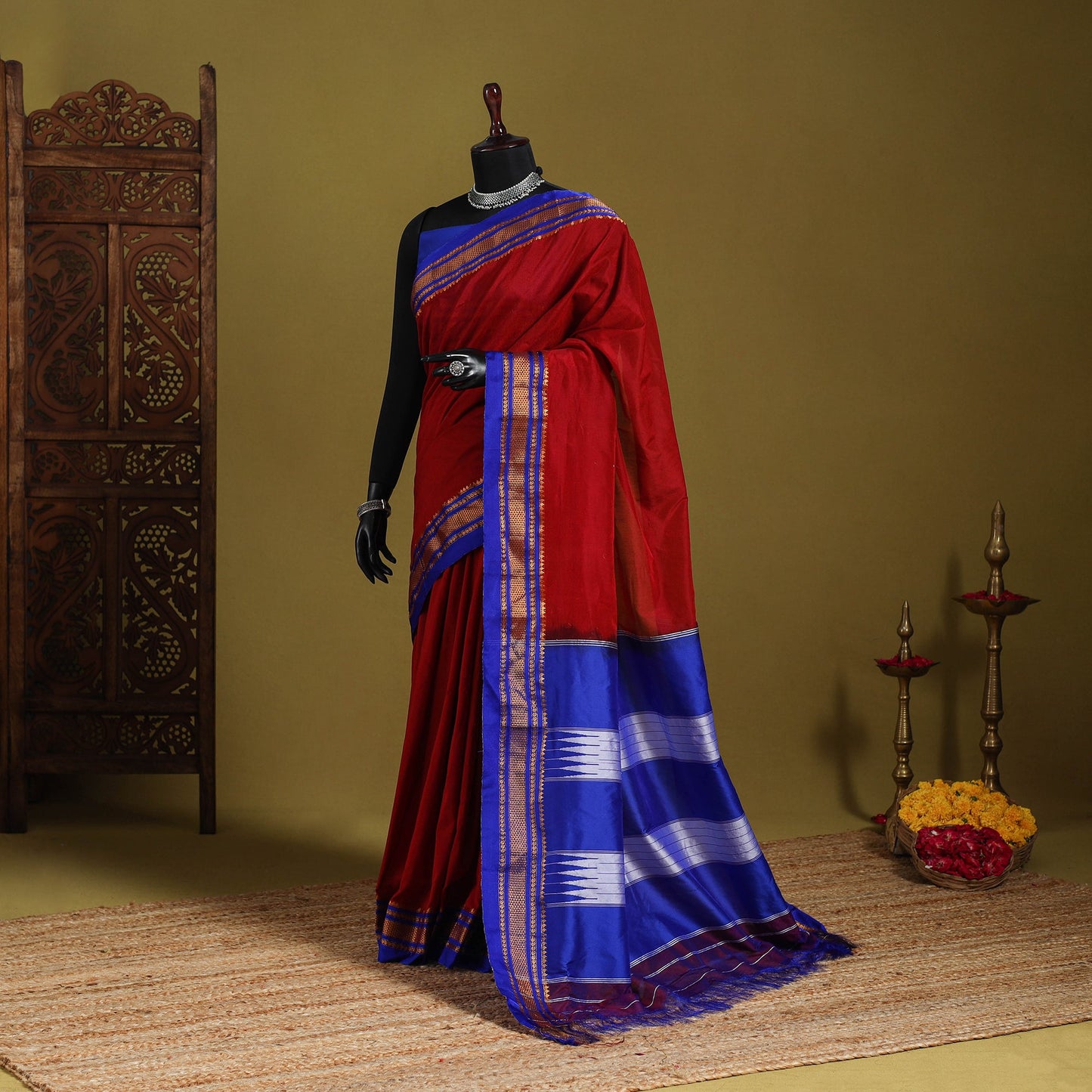 Red - mercerized cotton ilkal saree with border 07