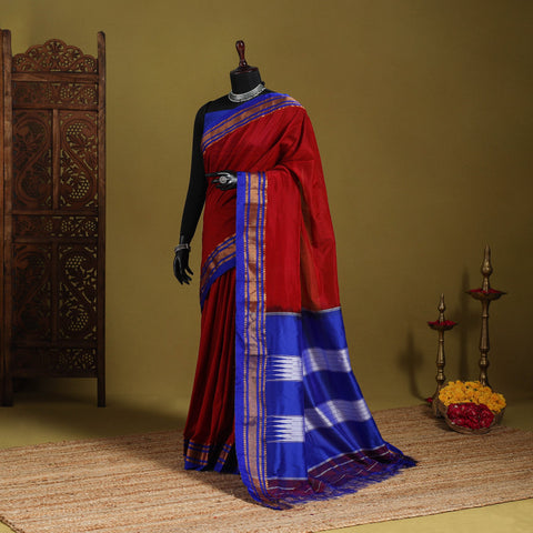 Red - mercerized cotton ilkal saree with border 07