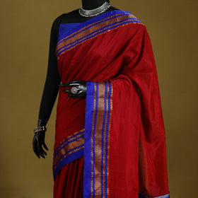 Red - mercerized cotton ilkal saree with border 07