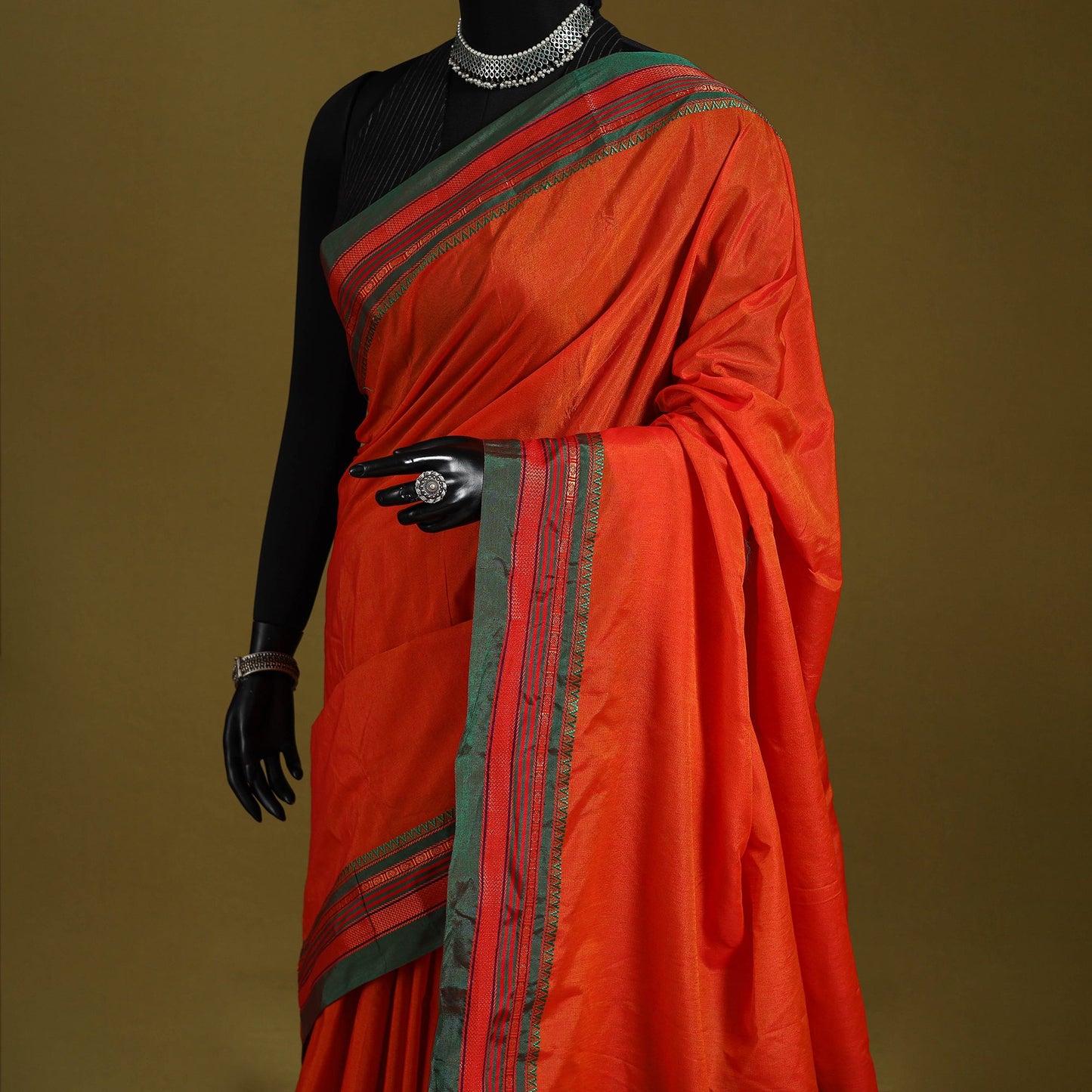 Red - mercerized cotton ilkal saree with border 12