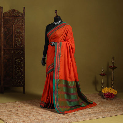Red - mercerized cotton ilkal saree with border 12