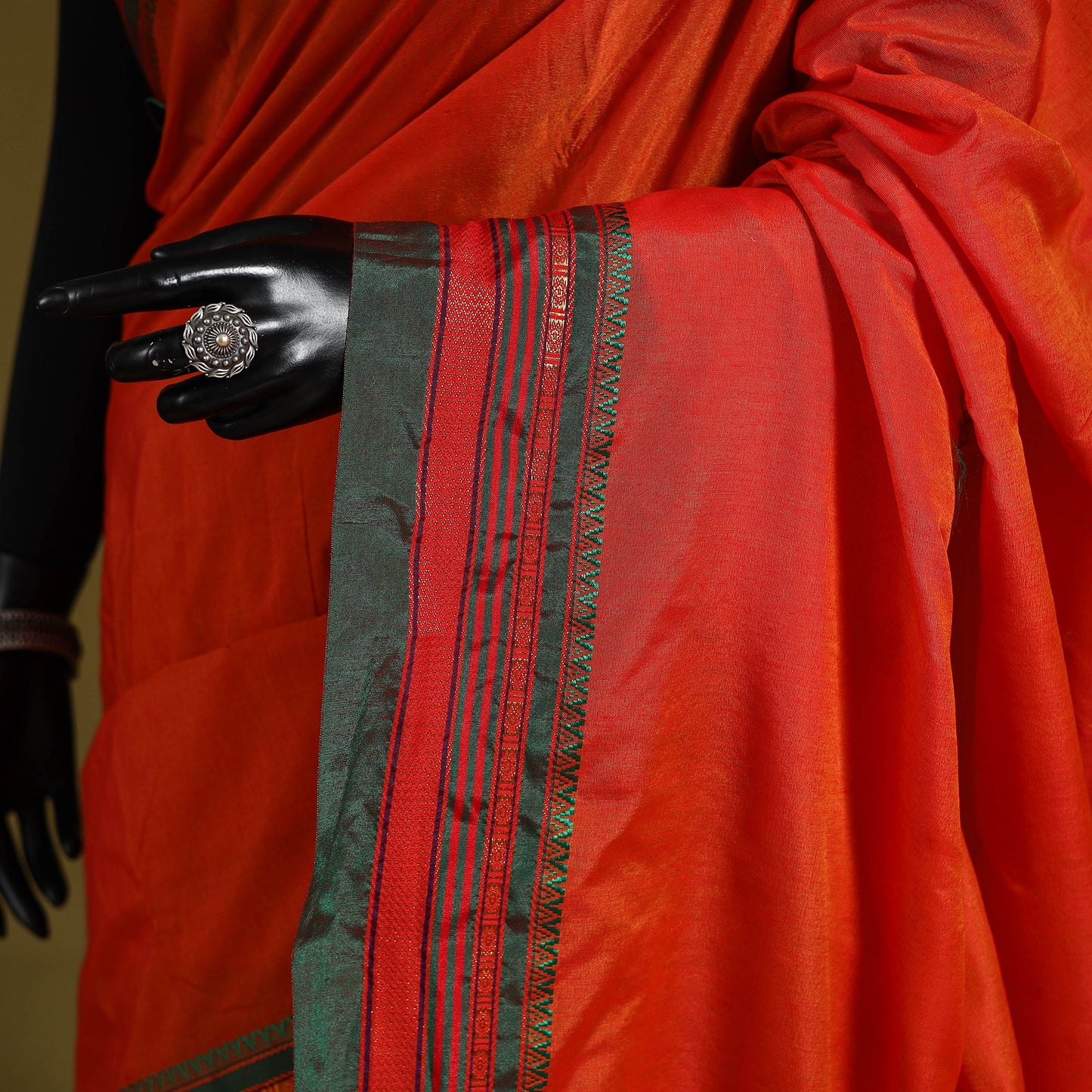 Red - mercerized cotton ilkal saree with border 12