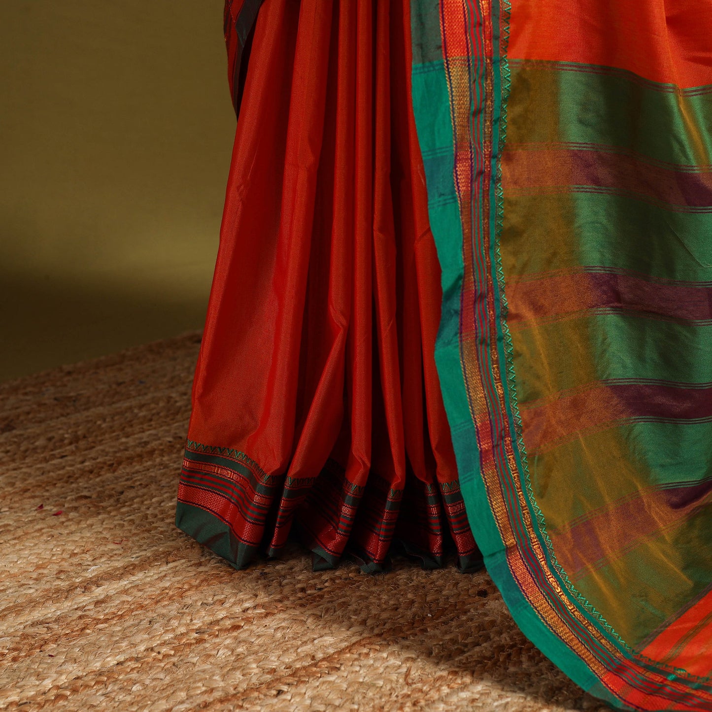 Red - mercerized cotton ilkal saree with border 12