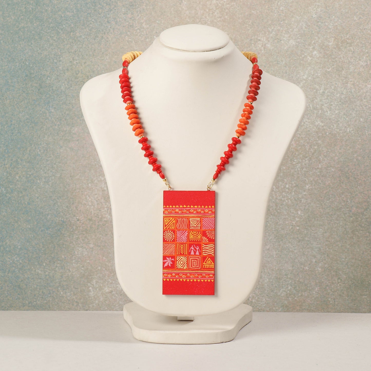  Miniature Hand-painted Wooden Necklace With Beads 