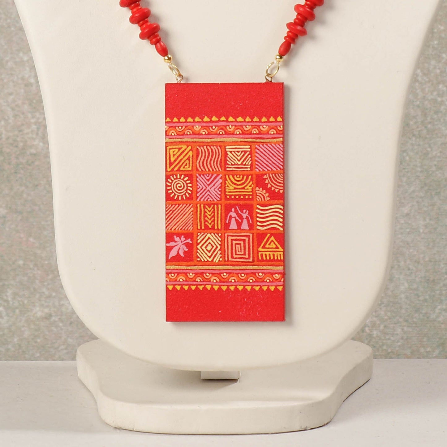  Miniature Hand-painted Wooden Necklace With Beads 