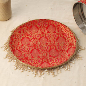 Red mirror beads karwa chauth thali set 07 - handcrafted