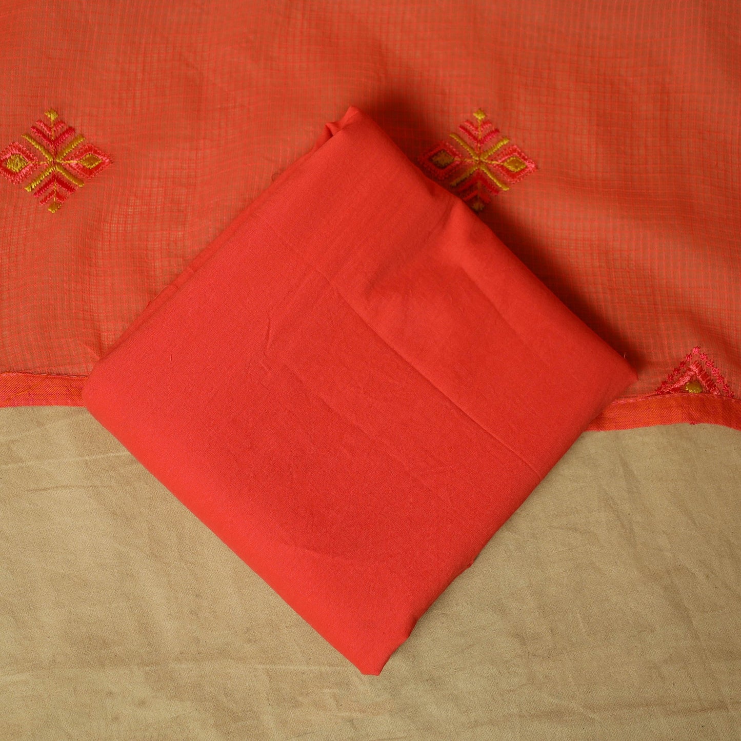 Mirror work embroidered cotton 3pc unstitched dress