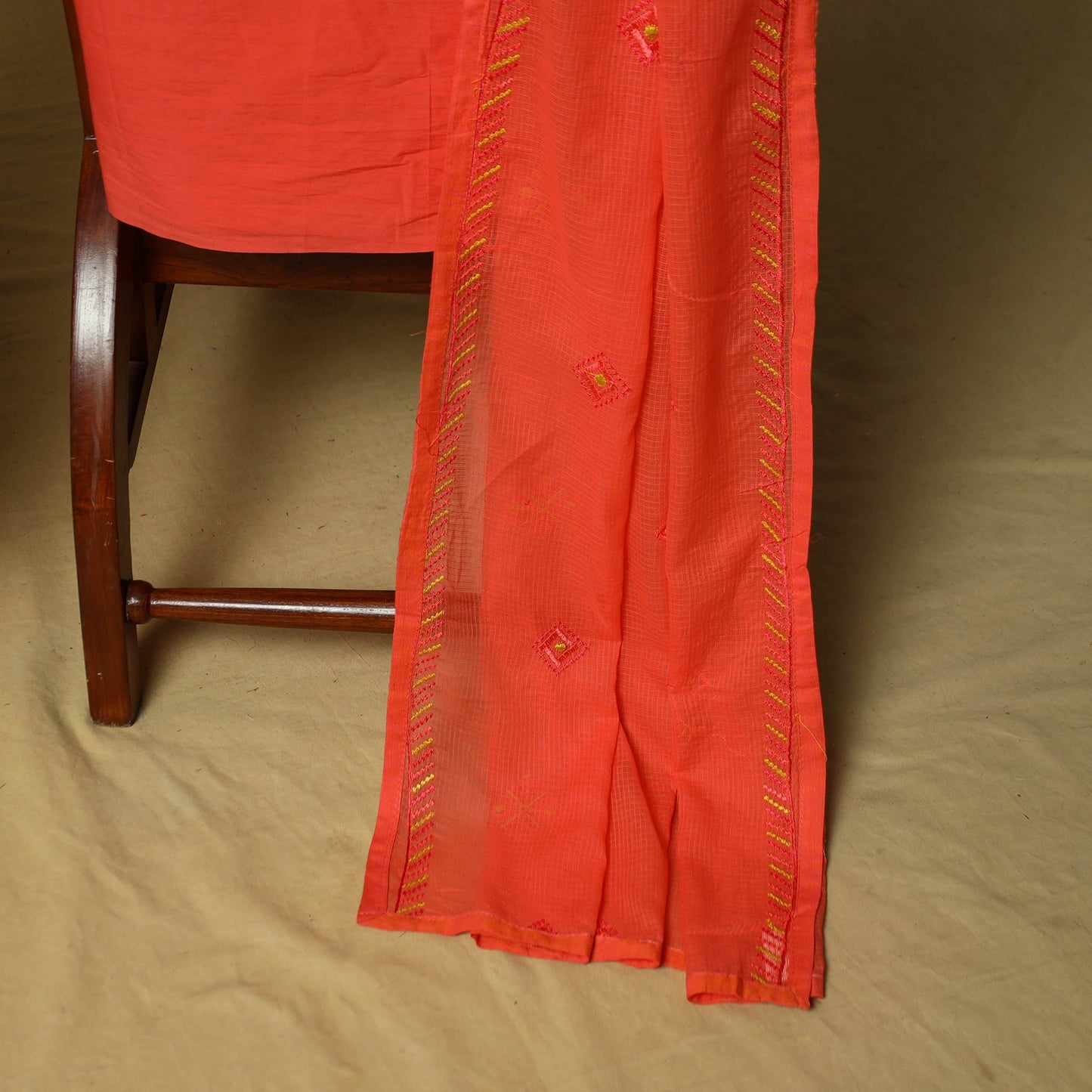 Mirror work embroidered cotton 3pc unstitched dress
