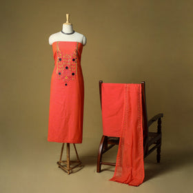 Mirror work embroidered cotton 3pc unstitched dress