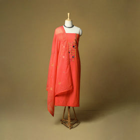 Mirror work embroidered cotton 3pc unstitched dress
