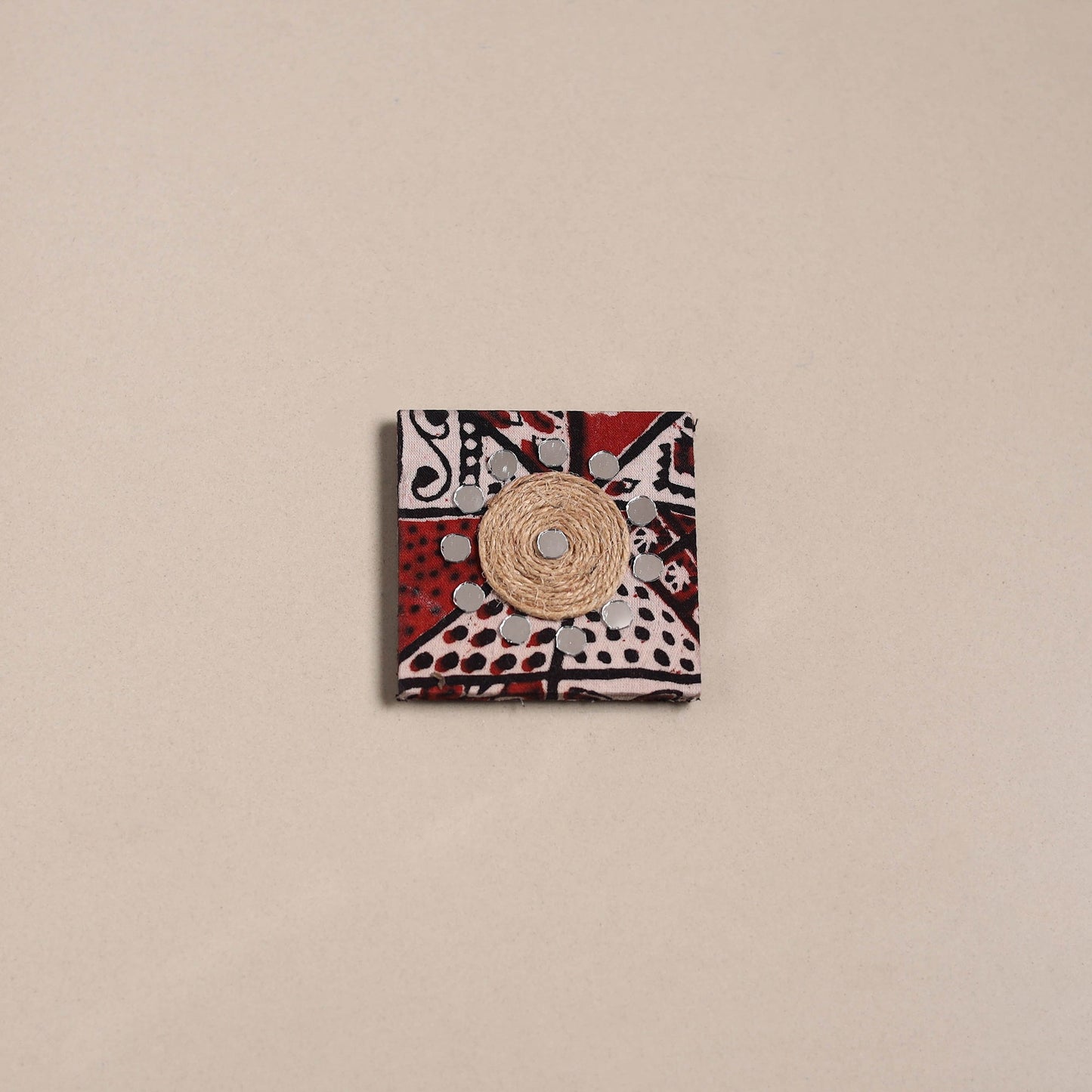 Red - mirror work handmade fabart jute magnet 02
