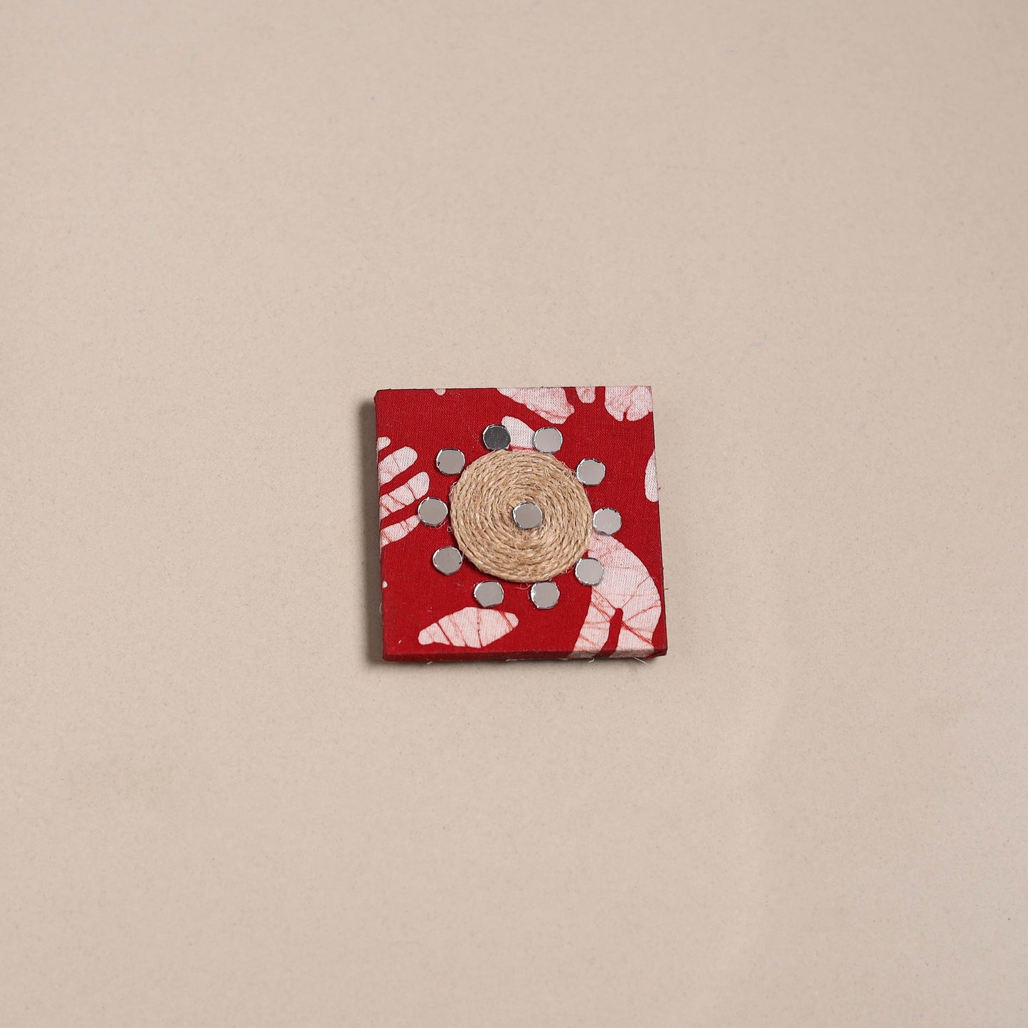 Red - mirror work handmade fabart jute magnet 04