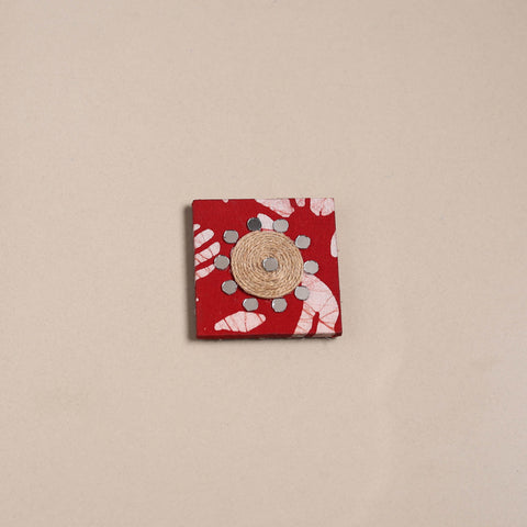 Red - mirror work handmade fabart jute magnet 04
