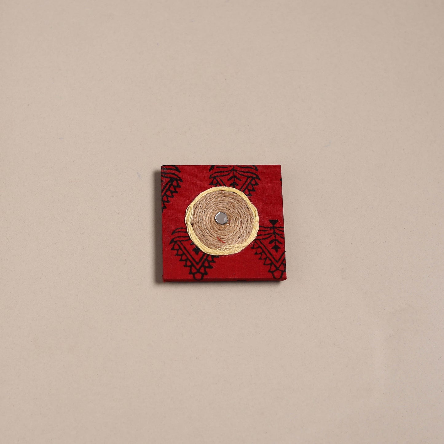 Mirror work handmade fabart jute magnet 34 - handcrafted