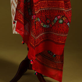 Mirror work printed cotton kutch hand embroidery dupatta 02