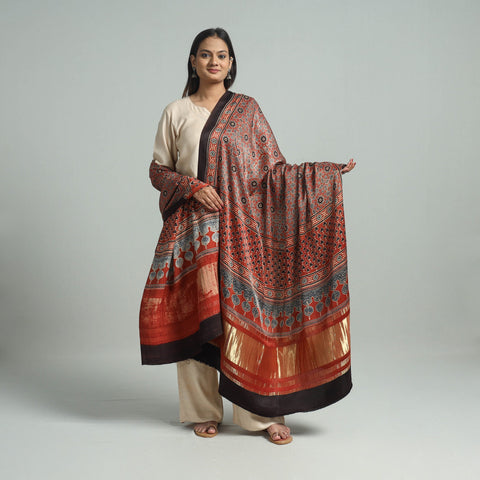 Modal Silk Block Print Ajrakh Dupatta